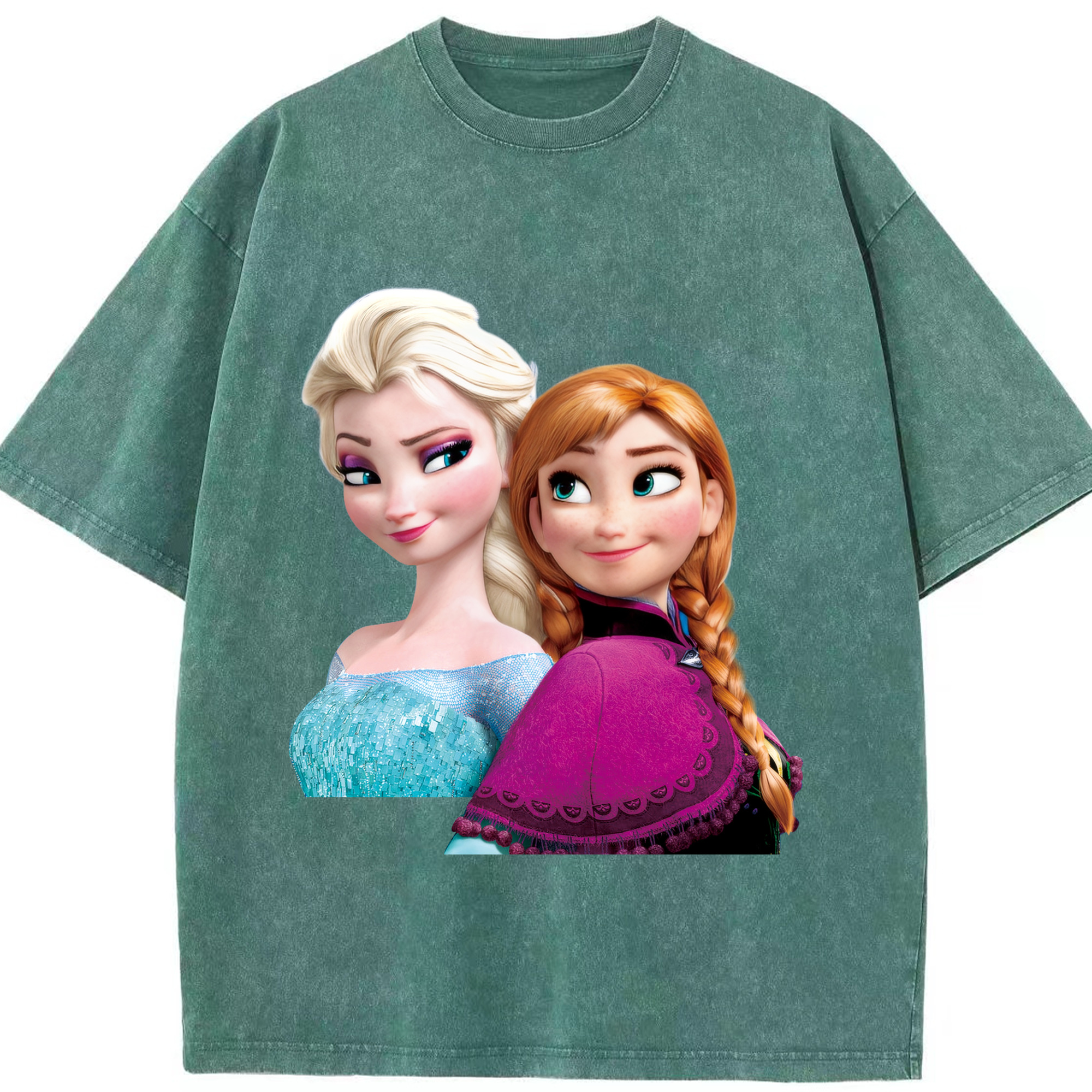 （画像用） アナと雪の女王 アンナ エルサ Frozen Anna Elsa 綿100% ヴィンテージ風 半袖Tシャツ（フロントプリント）